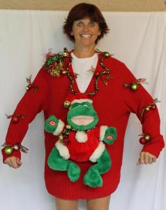 Seriously, what do frogs have to do with Christmas? They don't live in the North Pole. Still, seems like this woman is proud of her creation.