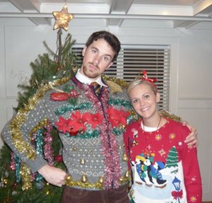 Still, I think this guy kind of overdid it on the tinsel and the poinsettias. Still, I'm sure the woman won't have to worry about having a wardrobe malfunction.