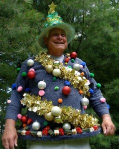 Okay, this guy seems to look less like a Christmas tree and more like a guy who likes to deck himself in tinsel and baubles.