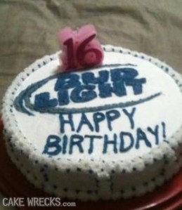 Seriously, what the fuck? Putting a Bud Light logo for a 16 year old's birthday cake? Teen drinking is illegal and anyone caught with a Bud Light gets arrested for under aged drinking. It's even worse for adults who serve alcohol to teens. For God's sake, why?