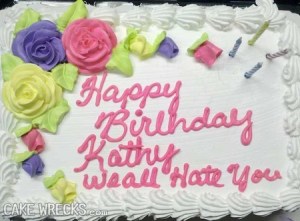 According to the candle count, it's possible that Kathy is 4 years old. It may not be the case, but if she is, chances are she'll probably throw a tantrum at her party, if she's able to read it.