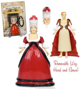 Comes with a removable dress, removable wig, and removable head. Of course, though a subject of great controversy with her extravagant lifestyle (though not the only one to blame), she was more of a scapegoat since she knew nothing of her incompetent husband's policy. All the bad stuff said about her was just all French Revolution Era propaganda.