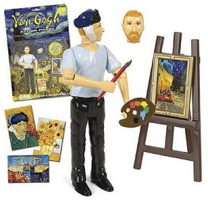 Comes with an easel, 4 paintings, a frame, pallet, paintbrush, and 2 detachable heads. One of the normal van Gogh and one after he cut off part of his ear. May suffer from malnutrition, violent mood swings, money problems, and suicidal tendencies. Available until he gets shot in an open field.