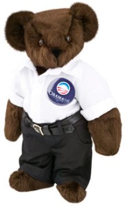 Yes, this is a Barack Obama Teddy Bear, and politics aside this is simply adorable and I'm astounded that this one didn't require a lot of accessories. Sure I think Obama is doing a decent job as president despite the circumstances but that's beside the point. Yet, will probably go a bit gray after a few years.