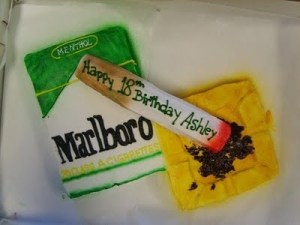Seriously, just because a someone's able to buy cigarettes after they turn 18, doesn't mean a cigarette themed cake is a good idea. In fact, it's certainly not. I mean tobacco addiction is a worldwide health issue, which kills people every day from respiratory disease, cancer, COPD, emphysema. and other wonderful chronic and life threatening ailments.