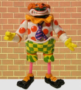 Comes with balloons and stilt legs. Includes a painted face that is bound to give your children nightmares and send them to a lifetime of therapy. Seriously the TNMT toy designers must've been high on something.