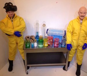 Walt and Jesse each come with gas masks and other accessories depending on season. Meth lab play set might be sold separately. Still, despite being toys, such play sets are made for adults. Nevertheless, some people would want this anyway.