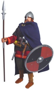 Comes with shield, sword, axe, dagger, and spear. Nevertheless, unlike what you'd see in popular media representations like on sports team logos and Wagner operas, this is more or less what Vikings actually looked like. 