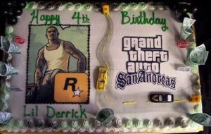 Unless it's a Grand Theft Auto cake for a 4-year-old. I mean that game is rated M for Mature due to violence and adult content. Seriously, this cake is not appropriate for a 4-year-old all. Nevertheless, what does a cake like this say about Lil' Derrick's parents for God's sake?