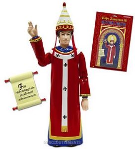 Comes with an intimidating scroll inscribed with Latin text, the power of excommunication, and a removable Pope hat. Sure he wasn't entirely innocent yet he'll make all your other action figures line up for confession. Still, you have to admit, he was instrumental in banning clergy from participating in trial by ordeal in 1215 which would eventually help discontinue its use. So Innocent III wasn't all bad.