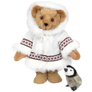 Though penguins are cute animals, they actually live in the Southern Hemisphere and don't coexist with Inuit or Arctic wildlife. Still, I love how that bear looks in its cute little parka.