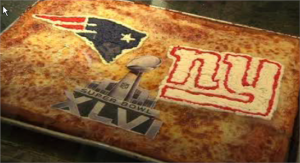 Man, that's one amazing pizza. Still, I know quite well that the Giants won this one and Eli Manning got another MVP trophy, to his older brother Peyton's dismay.