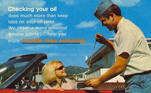 Of course, from what I can read from their facial expressions, I don't think auto maintenance is the first thing on their minds right now. Also, "change the oil" has another meaning that doesn't come across people's mind if you know what I mean.