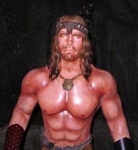 Seems they got the chiseled chest proportions right. However, this basically bears practically no resemblance to Ahnold from Conan the Barbarian. Not to mention, he seems to spend too much time in the sun which is taking a toll on his delicate skin.