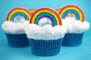 I'm not sure if the rainbows are edible but the cloud icing sure is fluffy.
