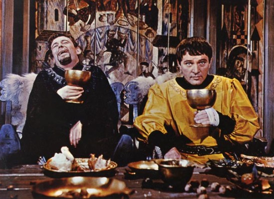 Richard Burton and Peter O'Toole in the 1964 Becket which pertains that the relationship Henry II shared with his friend Thomas Becket as having a gay subtext. Also it's costume design would be the equivalent of a Revolutionary War picture in which the Founding Fathers are dressed in 20th century business suits. Still, O'Toole and Burton: Drinking buddies with a combined total of 15 Oscar nominations but not a single win.