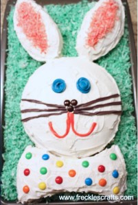 Now this is how a traditional bunny cake is made. Only takes two cakes and a simple design.