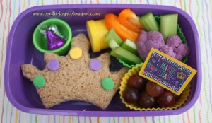 Of course, this seems like a decent healthy lunch with a better content than whatever Nutrition Inc. makes. However, I think the purple broccoli is kind of pushing it with the Mardi Gras spirit. Seriously, purple broccoli belongs in somebody's acid trip.