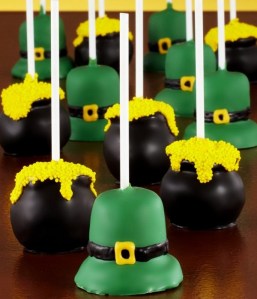 Now these consist of hats and pots of gold on sticks. I'll be lucky if some of them have chocolate in them.