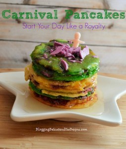 Of course, these pancakes are yellow, purple, and green for Mardi Gras. Perhaps they should add green eggs and ham to it as well, but I'm not Dr. Seuss.