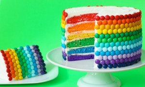 Of course, this comes in 6 different layers and is covered in rainbow M&Ms, apparently. Yet, it looks quite good.