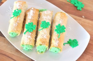 The picture says these are eclairs but they look like cannoles to me. for some reason. Yet, I love the icing shamrocks on them.