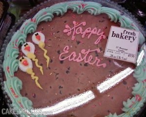 So it was the chicken sperm that came first. Definitely not age appropriate material for an Easter cake, especially in a family setting.