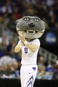 Seems as if when it came time to design the costume, someone must've said, "How about let's save money for a full costume and just have it consist of just a scary wildcat head with a jersey instead? It'll save the college a lot of money and time in the long run." Nevertheless, I find a ferocious cat head on a person's body rather terrifying if you ask me.