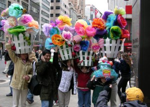  And it seems that these people might be in need of a major neck massage after they're done having these large flower laundry baskets on their heads all day.