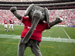 Now the Crimson Tide is actually a nice team nickname for a college, especially one like Alabama. However, why the school thought they needed a dopey elephant as their mascot, I have no idea. Seriously, elephants aren't crimson and don't even live in Alabama. And this guy seems more appropriate for a children's book.