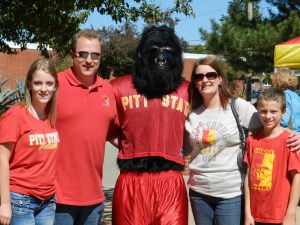 Now despite the name, this is a Kansas school. However, a mascot that has a guy in a gorilla suit may be intimidating but is very hard to take seriously. Doesn't seem too happy in this picture and his shirt is too small.