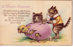 "Sure the egg might've hatched while we were painting it, Joey. But look on the bright side, at least we're having baby rotisserie chicken tonight." 