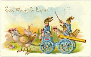 Seriously, what's with all this Easter motifs with battle implements? It's like having a card with a picture of a commando Easter Bunny in camo carrying an AK-47! I mean, why?
