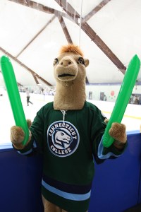 Now a camel mascot is lame enough. But this one seems to have a Loch Ness elongated neck really makes it seem like a terrifying monster. Also the green balloons don't help his case.