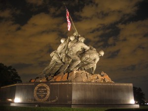 The American flag flies continuously at the US Marine War Memorial in Washington D. C. which depicts the statue of the soldiers in the Iwo Jima flag raising photo, which was staged as said in Flags of Our Fathers. What happened to the men in it is pretty sad.