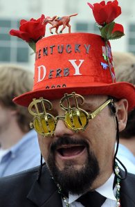 Yes, wearing ridiculous Kentucky Derby hats no longer seems limited to women anymore. I mean this guy seems more suited for a different sporting event or night club.