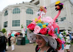 Flower garden flamingos: Making Kentucky Derby hats and gardens tackier since someone thought that they'd make a great decoration for their landscaping.