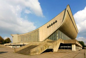 This is the Palace of Concerts and Sports in Vilnius, Lithuania. But, yeah, it does kind of remind me of a banana for some reason. Must be the shape.