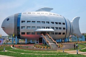 This is the office for the National Fisheries Development in Rajendranager, Hyderabad, India. It's supposed to be a flounder. Still, I wonder how their workers feel about having to work in a giant fish every day.