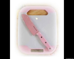 While my mom is perfectly okay with having a knife in cutting board. If I gave her a knife and cutting board set that resembled something from the Barbie Kitchen Collection, that wouldn't go over well.
