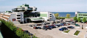 This is the Prita Top Spa Hotel in Estonia. It's styled to look like a cruise ship but I'm not sure how that could. Doesn't resemble one to me. Either that, or the Soviet cruise ships were that ugly.