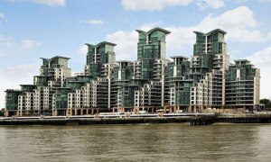 This is St. George's Wharf in London, England. But looking at these, you wonder whether they have faces or if any bad people live in them.