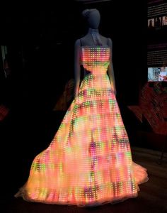 Okay, now this dress reminds me of TRON: Legacy. More appropriate if your reception hall is a disco club or a rave.