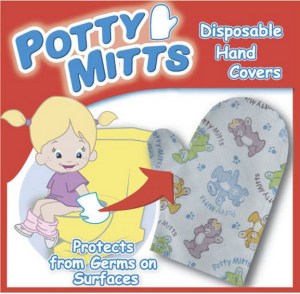 Public bathrooms may be gross but still, I'm not sure you want your kids growing up to be the next Howard Hughes. Seriously, nobody wears mitts going to the bathroom, save maybe Alaska.