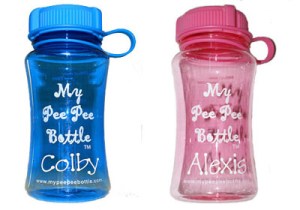 If your toddler has grown out of diapers then they should be potty trained to use a toilet. He or she should only pee in a bottle if there's no bathroom in sight, like everyone else.