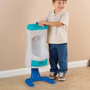 I'm sure there's a better way to teach your son how to pee standing up than buying his own training urinal. It's called the toilet and he could even use it to pee sitting down, too. Also, what's wrong with teaching him how to pee sitting down first? 