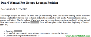 Seems like this sorority party's theme is Charlie and the Chocolate Factory. I'd sure hate to read the Craigslist ads calling for naughty kids to torture.