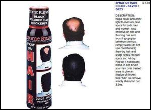 Dad worried about his growing bald spot? This spray on hair will do the trick. Spray it on and no one will know (yeah right). Nevertheless, this guy isn't fooling anybody.