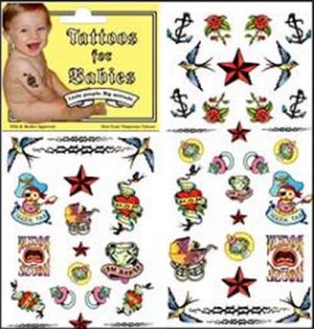 Of course, these aren't real. But still, I'm sure grandma won't be pleased assuming she's not in a biker gang. Seriously, babies are too young for tattoos.