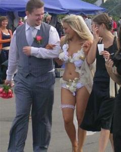 Just because June corresponds with weddings and swimsuits, doesn't mean you should combine the two. Seriously, a wedding bikini is a terrible idea.